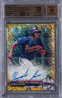 2017 Bowman Chrome Prospect Autographs (Gold Shimmer Refractors) #CPARA Ronald Acuna Signed Rookie Card (#02/50) - BGS PRISTINE 10/BGS 10